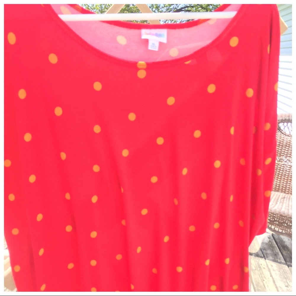 NWT XL Lularoe Irma red w/ mustard/gold polka dots